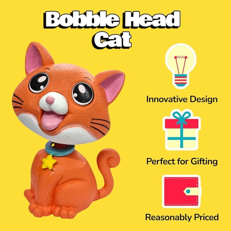 RIANZ ® Cute Bobble Head Cat – Wobbling Head Dashboard Toy for Car, Home & Office | Fun Decorative Cat Figurine | Stress Relief, Gift Item & Showpiece for Cat Lovers (Orange) - Image 2