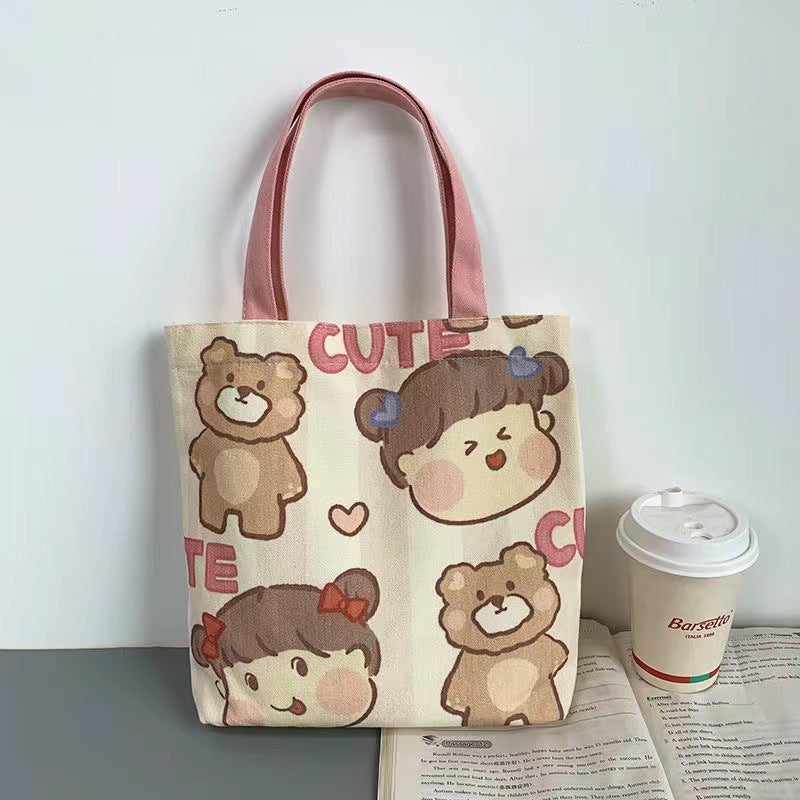 Canvas bag cartoon small fresh ins style hand bag leisure Japanese lunch bag tutorial bag small size foreign trade wholesale Bear Girl