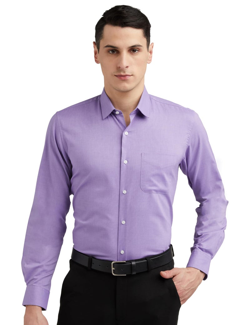 Peter England Men's Everday Regular Fit Solid Shirt | Cotton Rich | 5-Pin Pocketing Lilac - Image 1