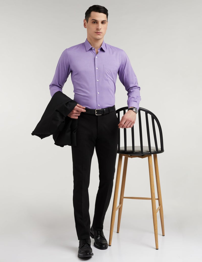 Peter England Men's Everday Regular Fit Solid Shirt | Cotton Rich | 5-Pin Pocketing Lilac - Image 2