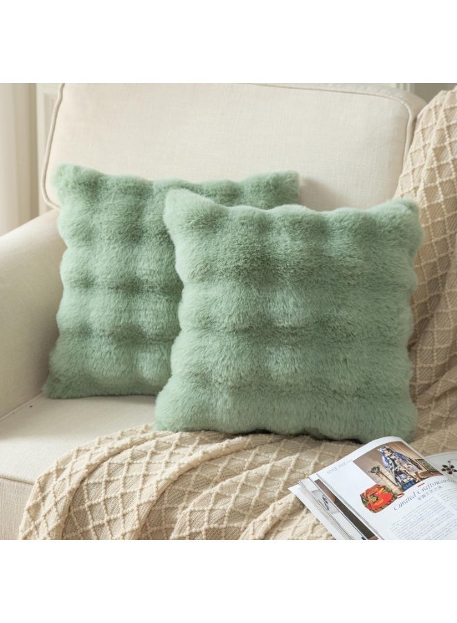 ChicAbode Pack of 2 Sage Green Cushion Covers, 18x18 Inch 45x45 cm Thick Soft Faux Wool Decorative Throw Pillow Covers, Pillowcase Faux Fur Plush fluffy for Sofa Couch Bedroom - Image 1