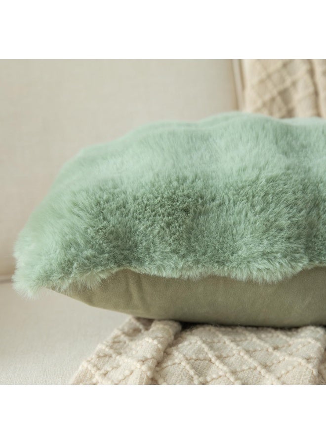 ChicAbode Pack of 2 Sage Green Cushion Covers, 18x18 Inch 45x45 cm Thick Soft Faux Wool Decorative Throw Pillow Covers, Pillowcase Faux Fur Plush fluffy for Sofa Couch Bedroom - Image 3