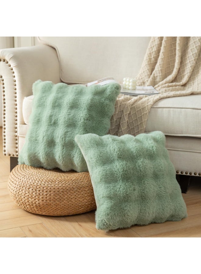ChicAbode Pack of 2 Sage Green Cushion Covers, 18x18 Inch 45x45 cm Thick Soft Faux Wool Decorative Throw Pillow Covers, Pillowcase Faux Fur Plush fluffy for Sofa Couch Bedroom - Image 4