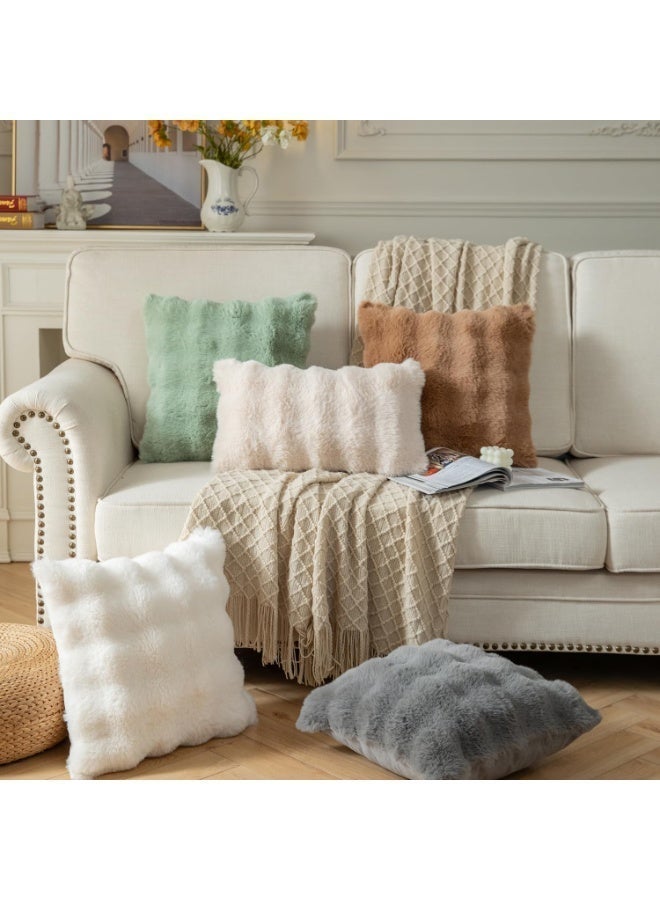 ChicAbode Pack of 2 Sage Green Cushion Covers, 18x18 Inch 45x45 cm Thick Soft Faux Wool Decorative Throw Pillow Covers, Pillowcase Faux Fur Plush fluffy for Sofa Couch Bedroom - Image 5