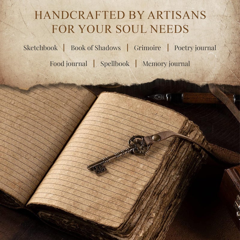 NomadCraftsCo. Vintage Leather Journal Lined Pages with Key - Antique Handmade Deckle Edge Vintage Paper Leather Bound Journal - Book of Shadows Journal - Leather Sketchbook - Drawing Journal - Great Gift - Image 2