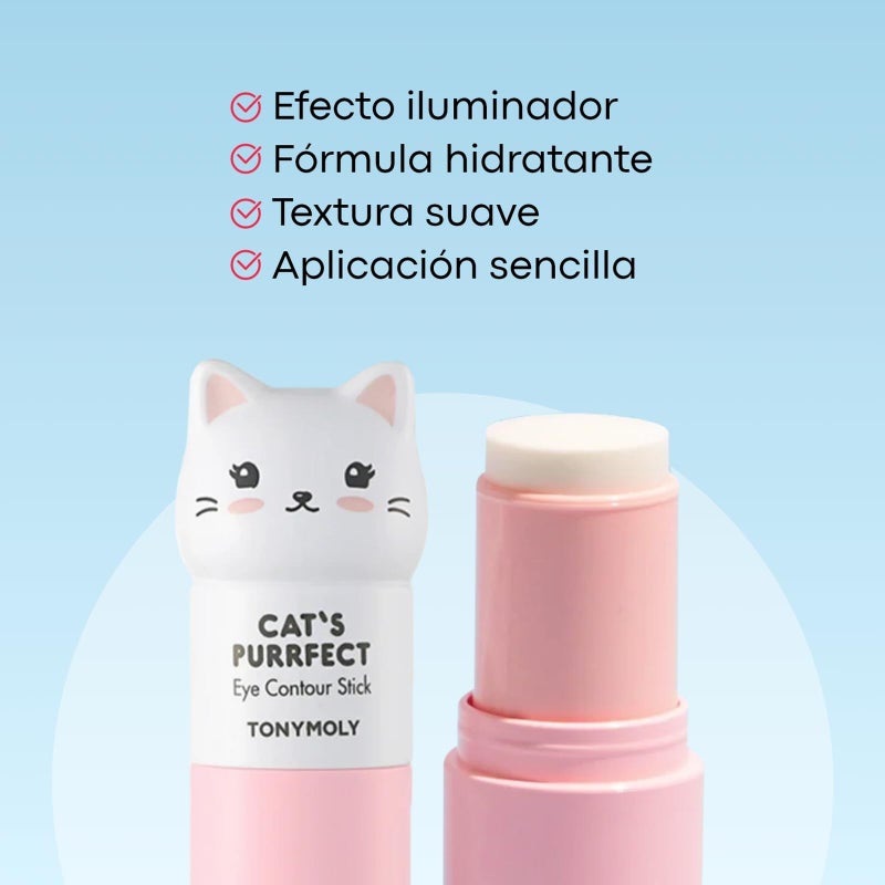 TONYMOLY Catâ€™s Purrfect Eye Contour Stick â€“ Under Eye Primer & Illuminator for Dark Circles, Puffy Tired Eyes â€“ Pearlescent Brightening, 9g - Image 3