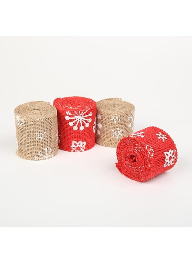 The Bros Set of 2 Eco-Friendly Jute Christmas Ribbons – 6cm x 2m Each, Natural & Red Color, Perfect for Holiday Gift Wrapping, Crafts, and Decorations  - Image 1