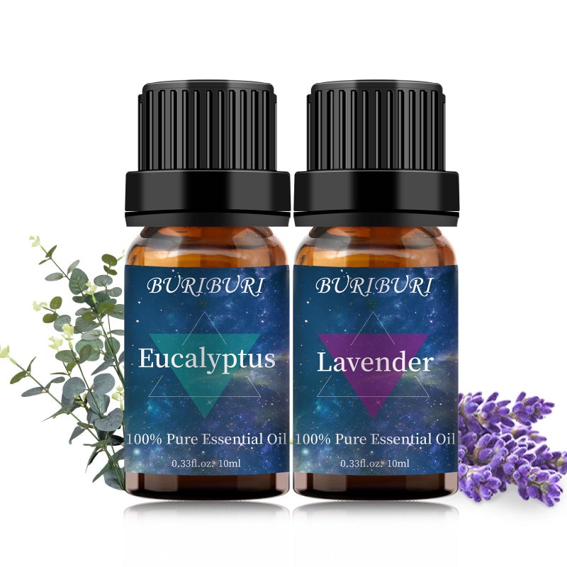 BURIBURI Eucalyptus Oil and Lavender Essential Oil Set 2 Pack, 100% Pure Diffuser Oil Eucalyptus Essential Oil for Massage, Soap Making - Image 1