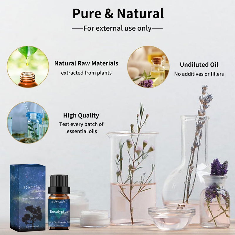 BURIBURI Eucalyptus Oil and Lavender Essential Oil Set 2 Pack, 100% Pure Diffuser Oil Eucalyptus Essential Oil for Massage, Soap Making - Image 5