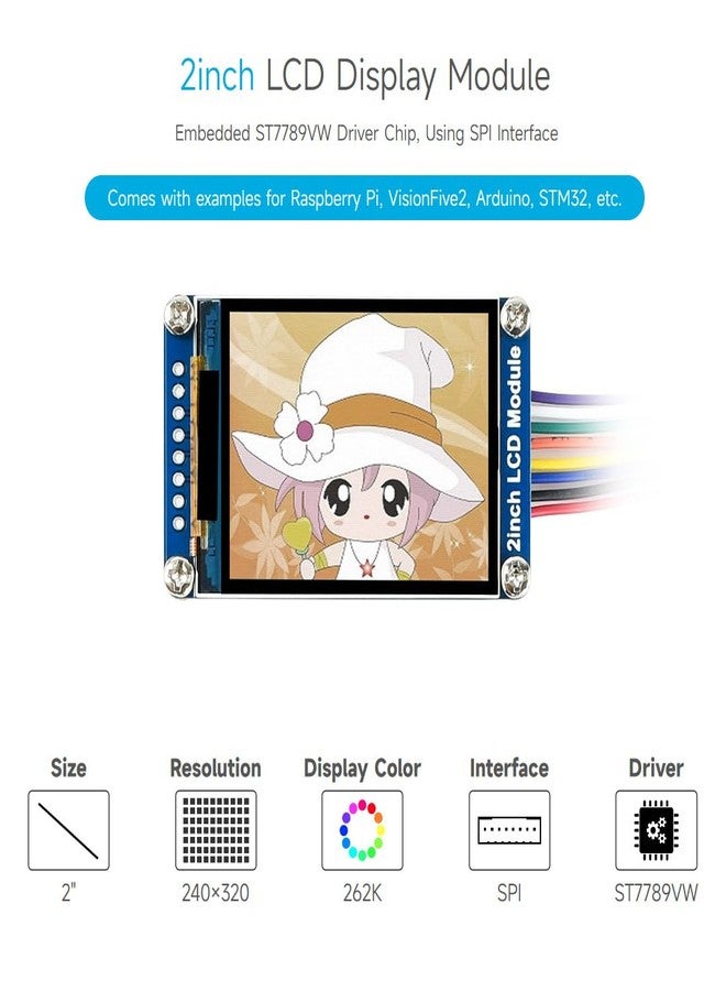 ويف شير وحدة عرض LCD Waveshare مقاس 2 بوصة، متوافقة مع Raspberry Pi/Pi zero/Arduino/Esp32، مع برنامج تشغيل ST7789، 262 ألف لون، شاشة IPS، دقة 240×320، واجهة SPI - Image 3