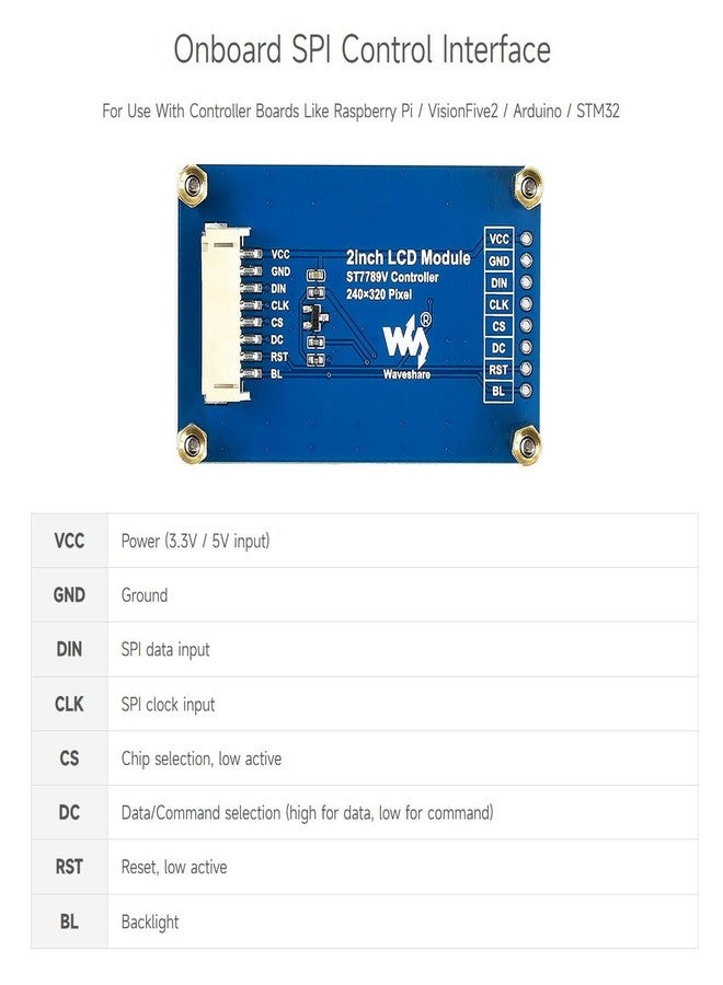 ويف شير وحدة عرض LCD Waveshare مقاس 2 بوصة، متوافقة مع Raspberry Pi/Pi zero/Arduino/Esp32، مع برنامج تشغيل ST7789، 262 ألف لون، شاشة IPS، دقة 240×320، واجهة SPI - Image 5