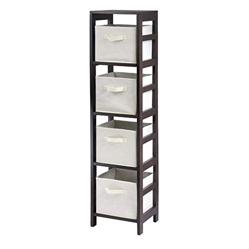 Winsome Wood Capri Wood 4 Section Storage Shelf with 4 Beige Fabric Foldable Baskets - Image 5