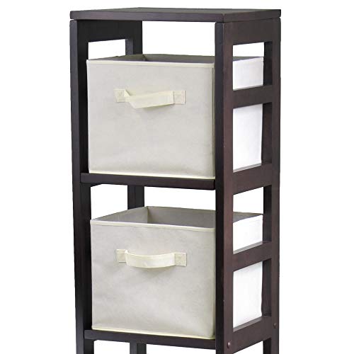 Winsome Wood Capri Wood 4 Section Storage Shelf with 4 Beige Fabric Foldable Baskets - Image 2