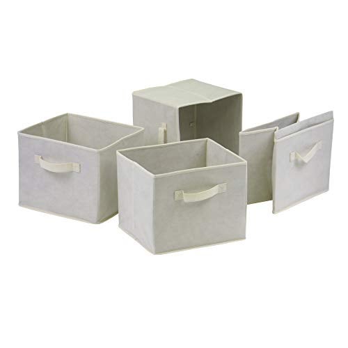 Winsome Wood Capri Wood 4 Section Storage Shelf with 4 Beige Fabric Foldable Baskets - Image 4