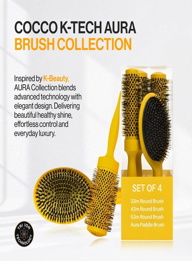 COCCO Aura Brush Set, Ceramic Paddle & Round Hairbrushes for Women, Blow-Drying & Frizz Control, Tourmaline Bristles, Ergonomic Grip, Full Styling Set, Yellow - Image 4