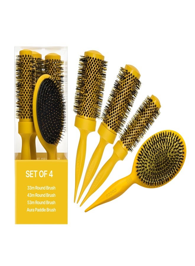 COCCO Aura Brush Set, Ceramic Paddle & Round Hairbrushes for Women, Blow-Drying & Frizz Control, Tourmaline Bristles, Ergonomic Grip, Full Styling Set, Yellow - Image 1