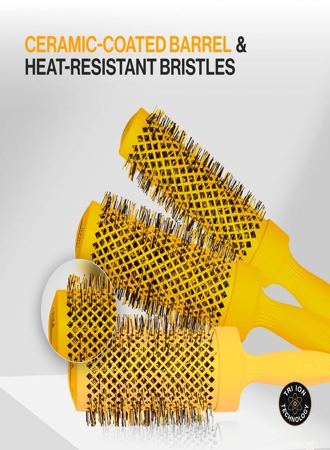 COCCO Aura Brush Set, Ceramic Paddle & Round Hairbrushes for Women, Blow-Drying & Frizz Control, Tourmaline Bristles, Ergonomic Grip, Full Styling Set, Yellow - Image 5