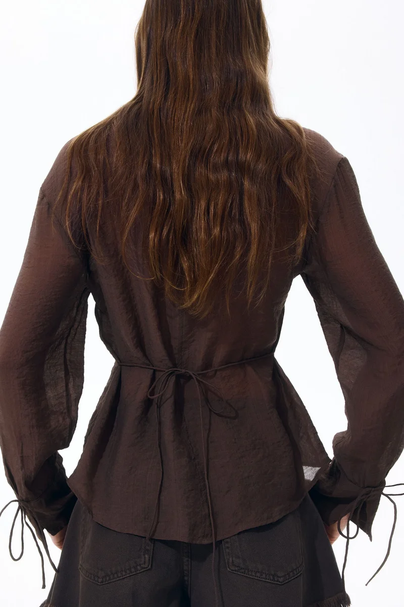 H&M Tie-detail linen-blend shirt