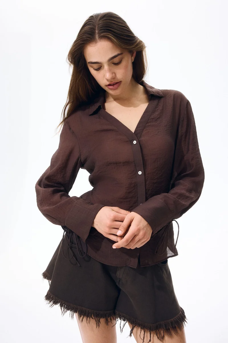 H&M Tie-detail linen-blend shirt
