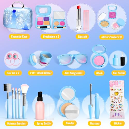 INNOCHEER Pretend Makeup for Toddlers, Fake Play Makeup for Little Girls, Frozen Toy Makeup Set for Girls, Birthday Christmas Princess Gifts Toddler Girl Toys Age 3 4 5 6 7 8 (Not Real Makeup) - Image 5