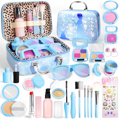 INNOCHEER Pretend Makeup for Toddlers, Fake Play Makeup for Little Girls, Frozen Toy Makeup Set for Girls, Birthday Christmas Princess Gifts Toddler Girl Toys Age 3 4 5 6 7 8 (Not Real Makeup) - Image 1