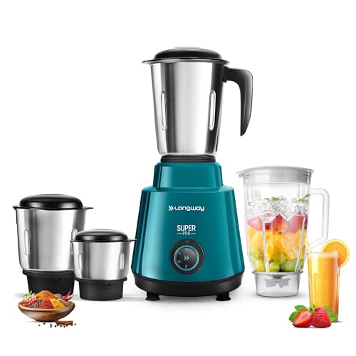 Longway Super Pro Juicer Mixer Grinder | Up to 750W Max Output Powerful Motor | 4 Jars for Grinding, Mixing, Juicing | Teal & Black - Image 1