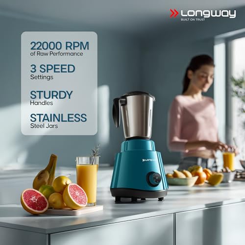 Longway Super Pro Juicer Mixer Grinder | Up to 750W Max Output Powerful Motor | 4 Jars for Grinding, Mixing, Juicing | Teal & Black - Image 5