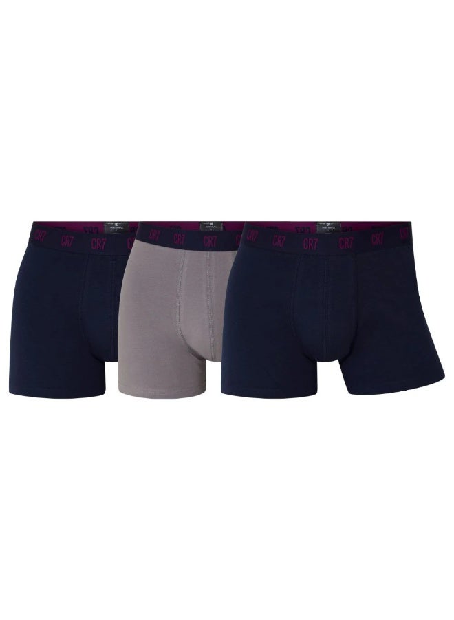 CR7 Men's Boxer Briefs 3 Pack Soft Cotton Stretch Underwear Breathable Comfortable Fit Elastic Waistband Navy Grey - Image 1