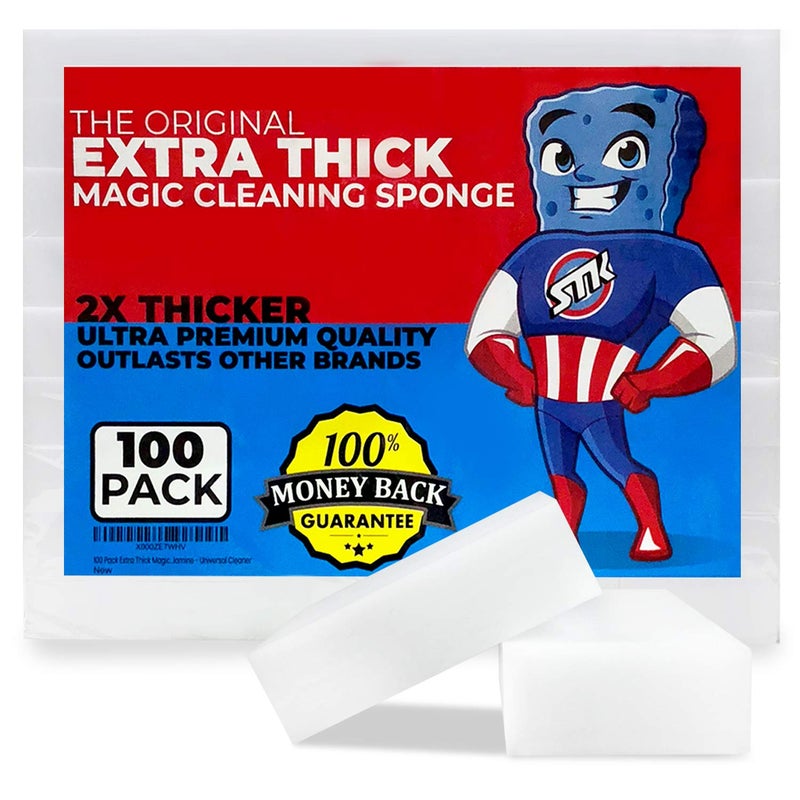 100 Pack Extra Thick Magic Cleaning Sponges Eraser Sponge for All Surfaces Double Thickness KitchenBathroomFurnitureLeatherCarSteel Just Add Water Melamine Universal Cleaner