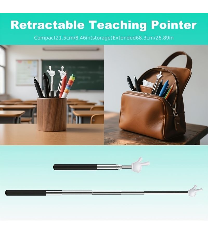 5 Pcs Black Retractable Teacher Pointer Sticks For Classroom Home Tutoring Presentations - Image 4