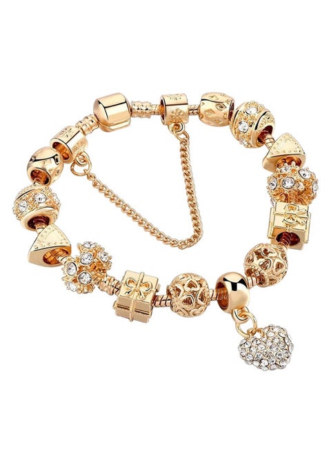 Charm Bracelets for Women and Teen Girls Charms ,  Strand Bangle Bracelet with Beads and Chain Extender, Adjustable Bracelet Fit 19+3cm Jewelry Gifts Gold