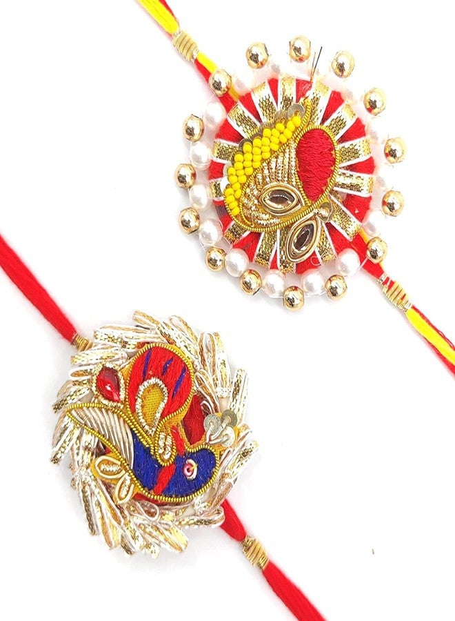 PrideKraft Rakhi Designer Rakhi combo | Roli Tilak Pack | Rakhi For Brother and Bhabhi or for your loved once | Fancy Design Rakhi | Stone Kundan Rakhi | 2 Rakhi combo for entire family - Image 1