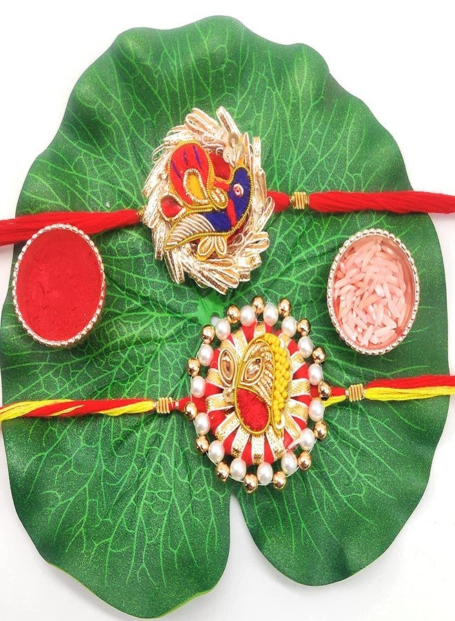 PrideKraft Rakhi Designer Rakhi combo | Roli Tilak Pack | Rakhi For Brother and Bhabhi or for your loved once | Fancy Design Rakhi | Stone Kundan Rakhi | 2 Rakhi combo for entire family - Image 3