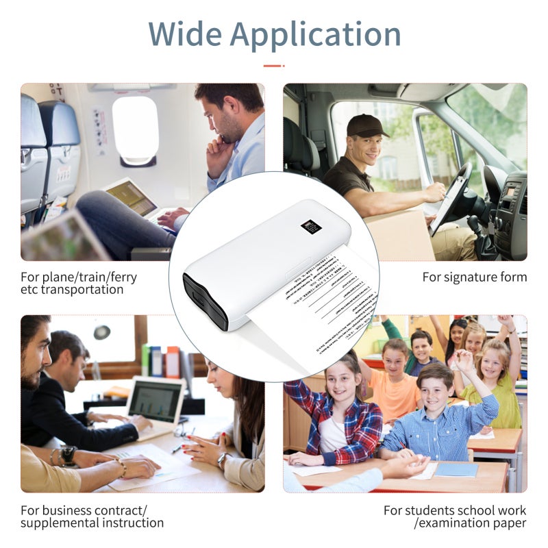 Thermal Printer: White Compact 27.5x11x6cm Inkless Printing - Wireless & USB Connectivity Mobile Printer for Business Travel, School, Office & Study - Image 2