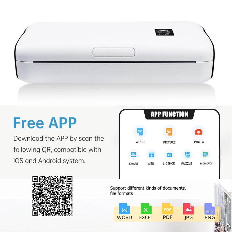 Thermal Printer: White Compact 27.5x11x6cm Inkless Printing - Wireless & USB Connectivity Mobile Printer for Business Travel, School, Office & Study - Image 4