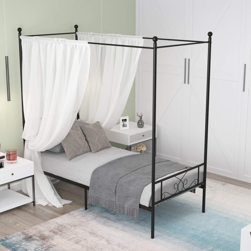 Weehom Twin Canopy Bed Frame with Headboard and Footboard 4 Posters Metal Bed Frame No Box Spring Needed Mattress Foundation Platform Bed for Kids and Adults Black