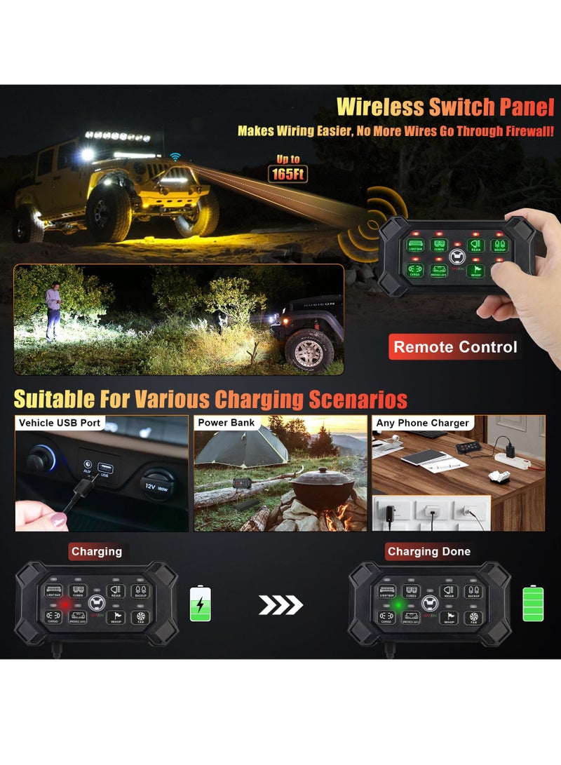 SOLARAE Wireless 8 Gang Switch Panel, Remote Control Switch Pod with Toggle Momentary Pulsed Waterproof Universal Circuit Control Relay System Box for Off Road Truck Jeep Boat SUV UTV ATV Camper - Image 2