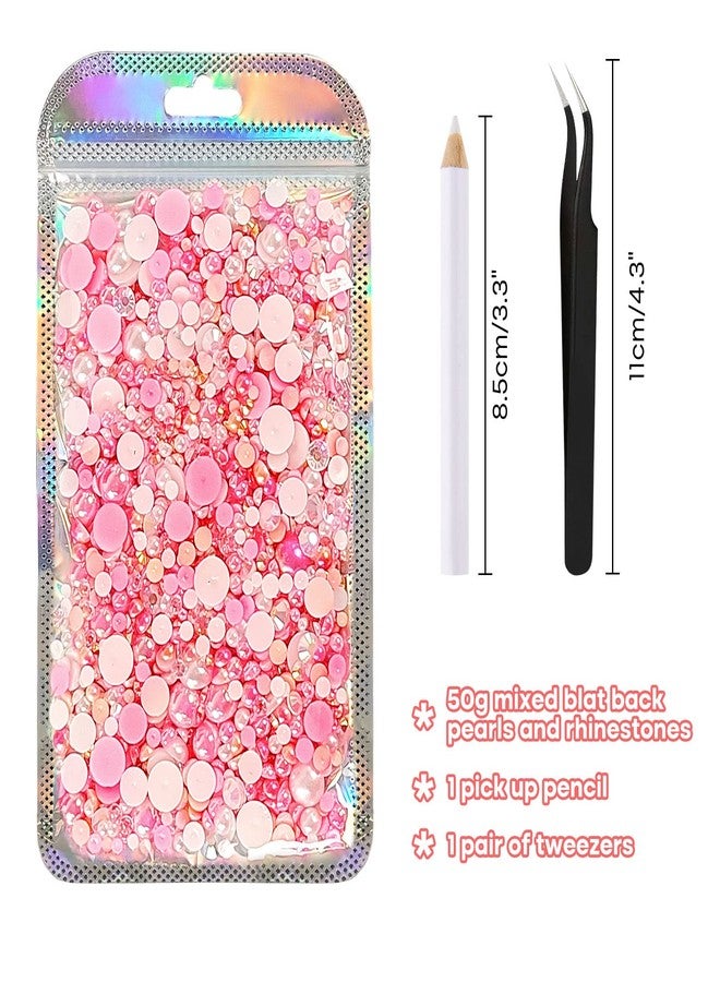 ASTARON 50g Mix Flatback Rhinestones Half Pearls for Crafts Mixed Size 3mm-10mm Flat Back Rhinestones for Crafts Flatback Pearls for DIY Tumblers Mugs Nail Art Shoes Clothes (Pink Series) - Image 2