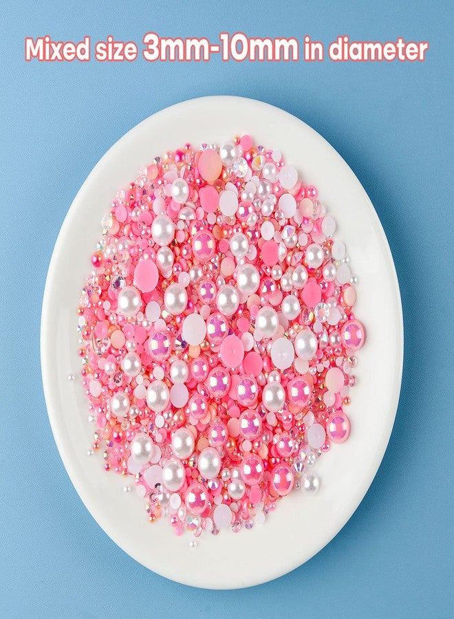 ASTARON 50g Mix Flatback Rhinestones Half Pearls for Crafts Mixed Size 3mm-10mm Flat Back Rhinestones for Crafts Flatback Pearls for DIY Tumblers Mugs Nail Art Shoes Clothes (Pink Series) - Image 3