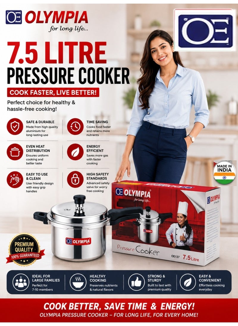 Olympia 7.5Liters Olympia 7.5 Litre Pressure Cooker Experience hassle-free cooking with a premium pressure cooker built for modern homes. Its sturdy body, secure locking system, ergonomic handles, and fast cooking technology help you save time while preserving the natural taste and nutrients of food. Silver & Black - Image 4