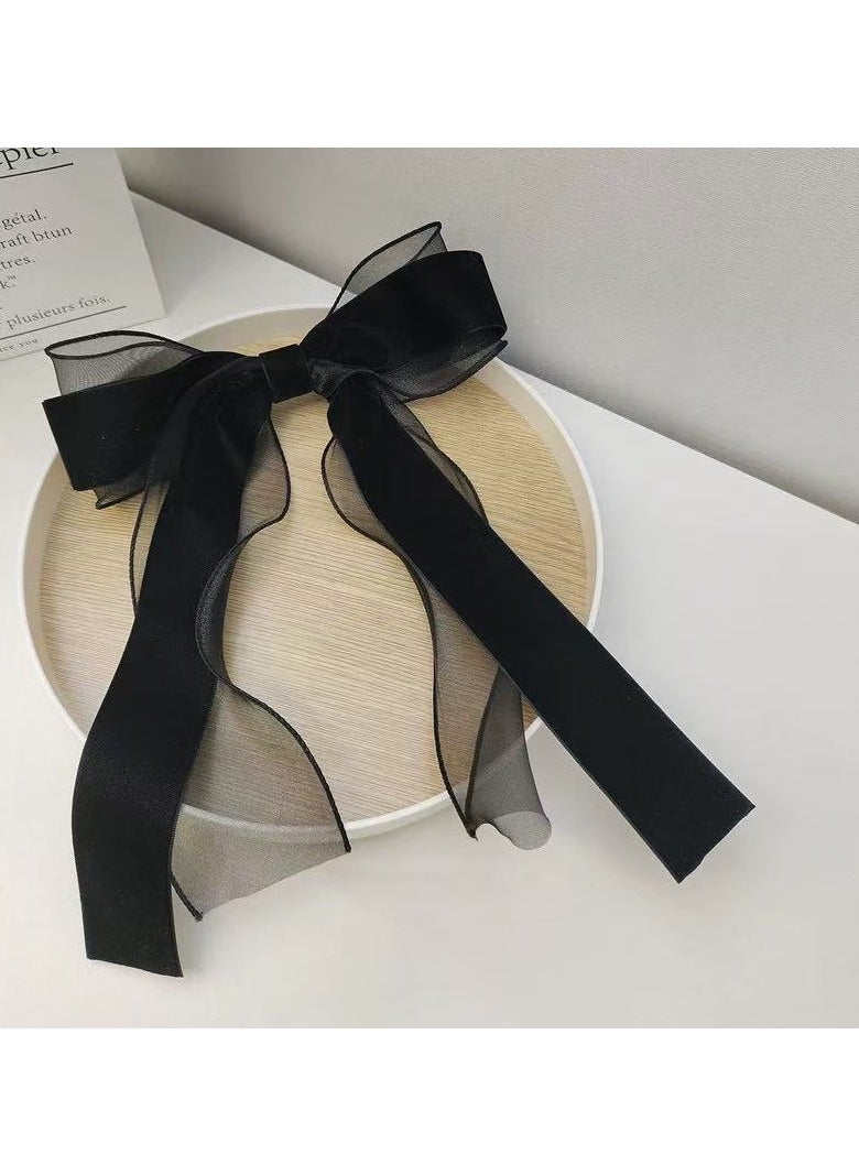 Goolsky Black Velvet Large Bow Knot Hairpin Spring Clip for Women Girls Satin Bow Hair Ties Duckbill Hair Clips Female Hair Accessories  - Image 1