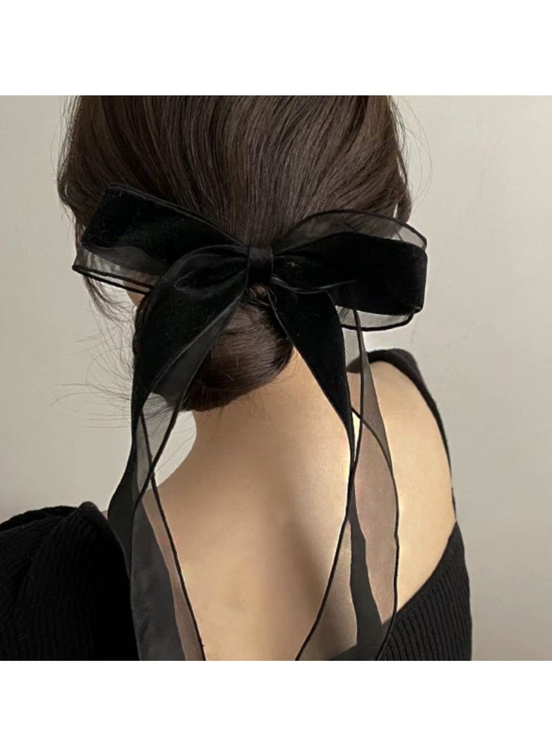 Goolsky Black Velvet Large Bow Knot Hairpin Spring Clip for Women Girls Satin Bow Hair Ties Duckbill Hair Clips Female Hair Accessories  - Image 2