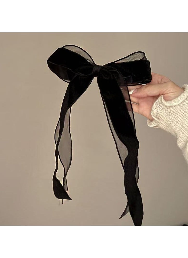 Goolsky Black Velvet Large Bow Knot Hairpin Spring Clip for Women Girls Satin Bow Hair Ties Duckbill Hair Clips Female Hair Accessories  - Image 4