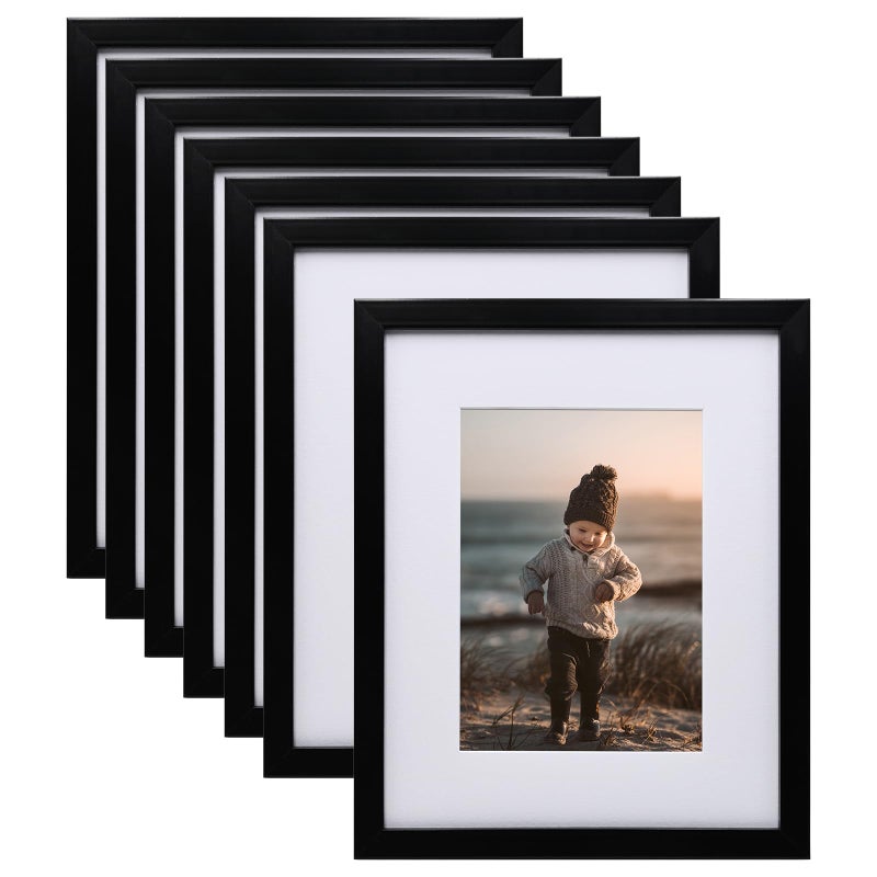 KINLINK 8x10 Picture Frames Black  Photo Frames with Plexiglass for Picture 5x7 with Mat or 8x10 without Mat  Composite Wood Picture Frames for Table Top and Wall Mounting  Set of 6