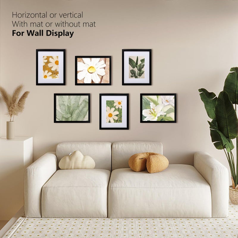 KINLINK 8x10 Picture Frames Black  Photo Frames with Plexiglass for Picture 5x7 with Mat or 8x10 without Mat  Composite Wood Picture Frames for Table Top and Wall Mounting  Set of 6