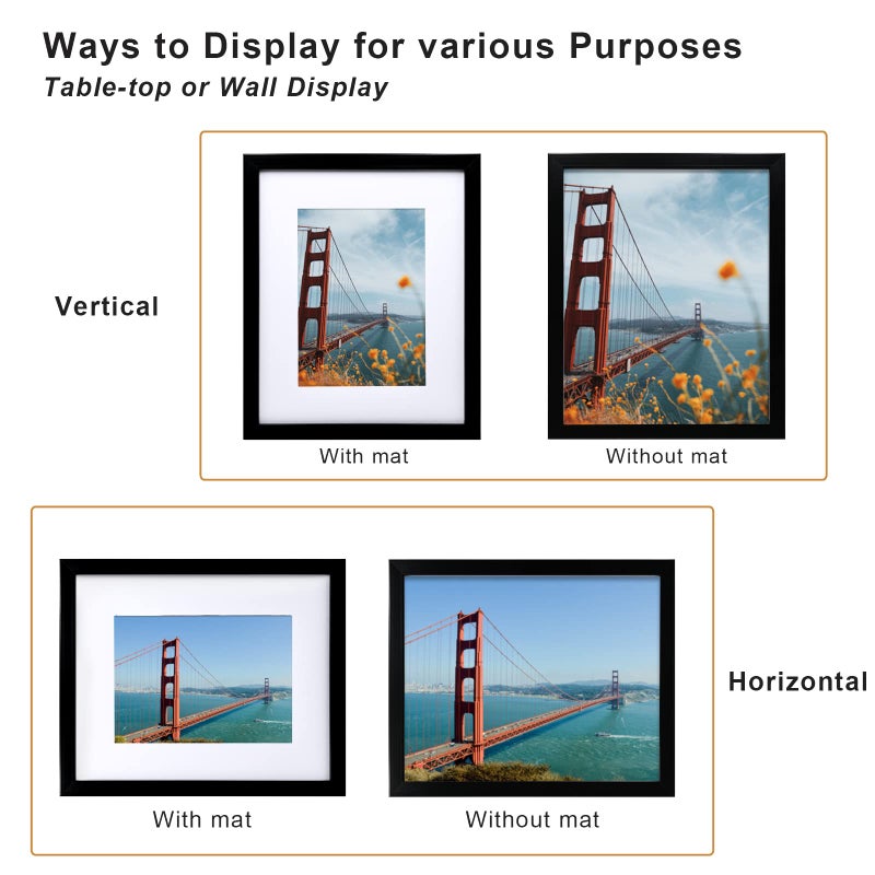 KINLINK 8x10 Picture Frames Black  Photo Frames with Plexiglass for Picture 5x7 with Mat or 8x10 without Mat  Composite Wood Picture Frames for Table Top and Wall Mounting  Set of 6