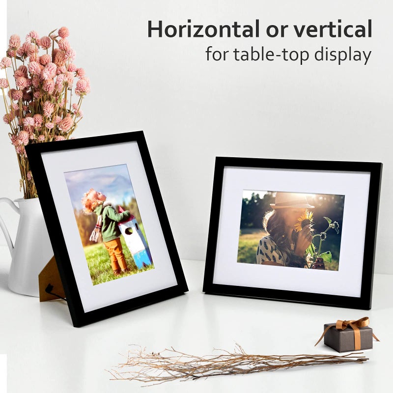 KINLINK 8x10 Picture Frames Black  Photo Frames with Plexiglass for Picture 5x7 with Mat or 8x10 without Mat  Composite Wood Picture Frames for Table Top and Wall Mounting  Set of 6