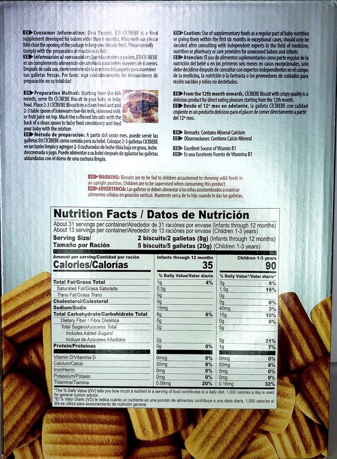 ETI Cicibebe Baby Biscuits (Bebek Bisküvisi) 1000 Gr (4X250 gr) 2.2 pounds- Lot of 1 - Image 2