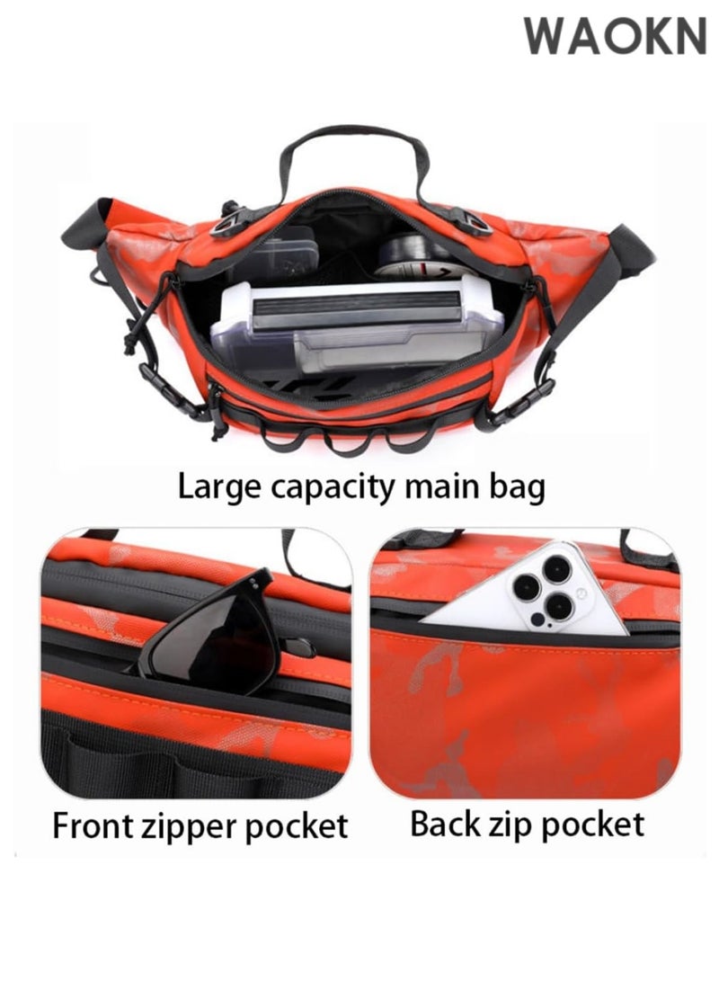 WAOKN Fly Fishing Chest Pack & Sling Bag - Waterproof Waist Tackle Storage Bag with Multiple Pockets - Crossbody Sling Backpack for Travel, Hiking & Outdoor Adventures - Adjustable Straps & Durable  Design (Red) - Image 5