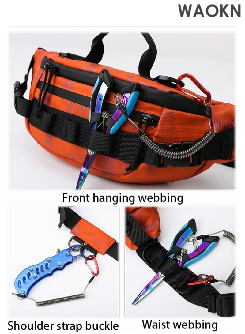 WAOKN Fly Fishing Chest Pack & Sling Bag - Waterproof Waist Tackle Storage Bag with Multiple Pockets - Crossbody Sling Backpack for Travel, Hiking & Outdoor Adventures - Adjustable Straps & Durable  Design (Red) - Image 3